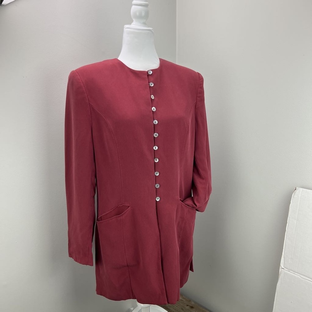 Valerie Stevens Womens Suit Jacket 100% Silk Pockets Slit Long Sleeve 8